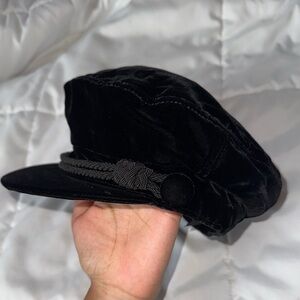 YSL Saint Laurent Velvet Baker Boy Cap Black